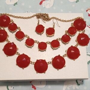Elegant Red and Gold Necklace and Earring Set